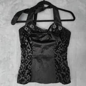 Living Dead Souls Black Halter top Leopard Print Large Mall Goth